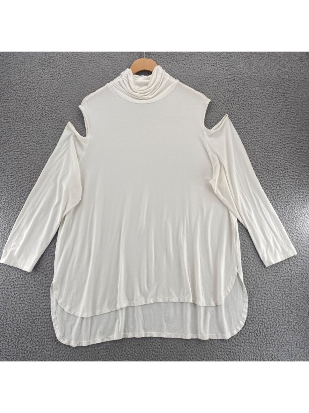 Soft Surroundings Top Womens 2X White Knit Turtleneck Tunic Cold Shoulder Sleeve